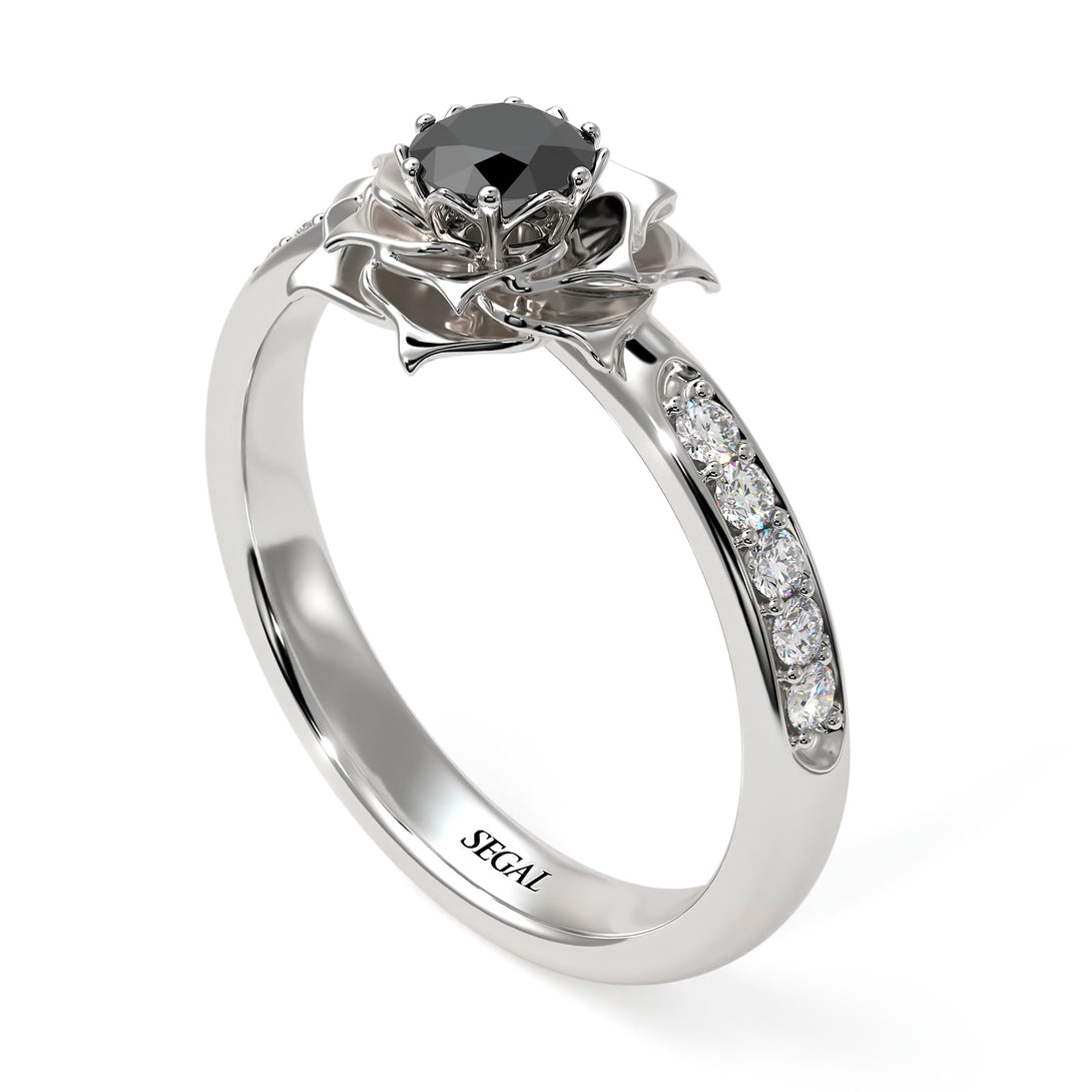 A Lady's Rose Wedding Black Diamond Ring - Elena no. 16